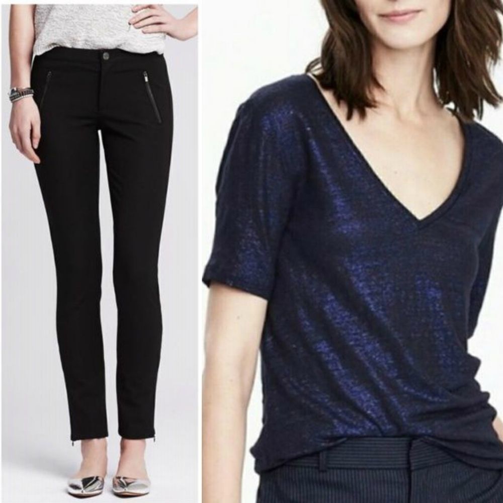 𝅺br Bundle Foil Metallic Tee Black Sloan Moto Pants